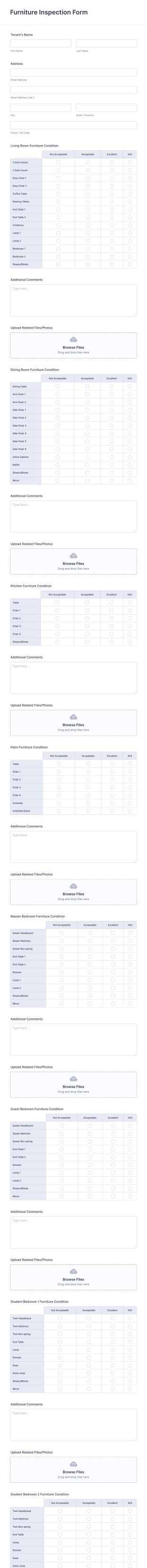 Furniture Inspection Form Template