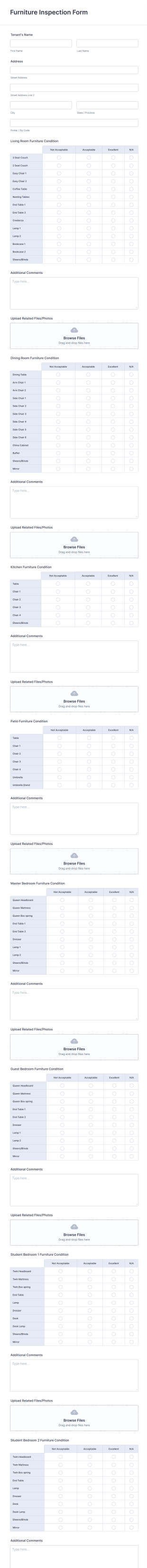 Furniture Inspection Form Template