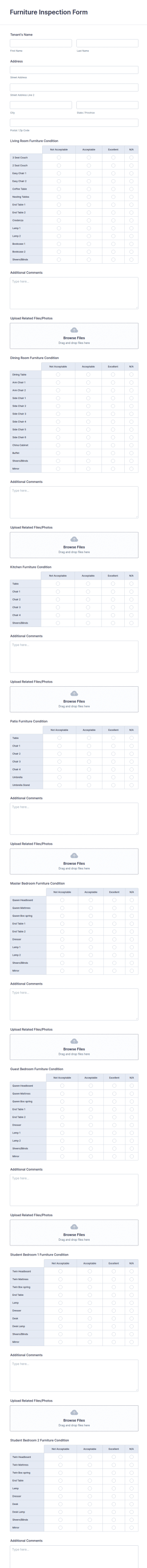 Furniture Inspection Form Template