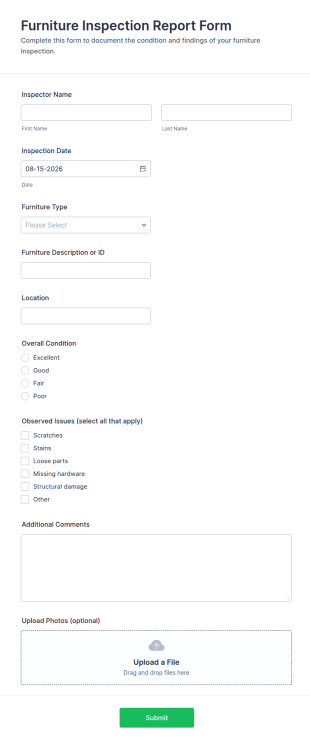 Furniture Inspection Report Form Template