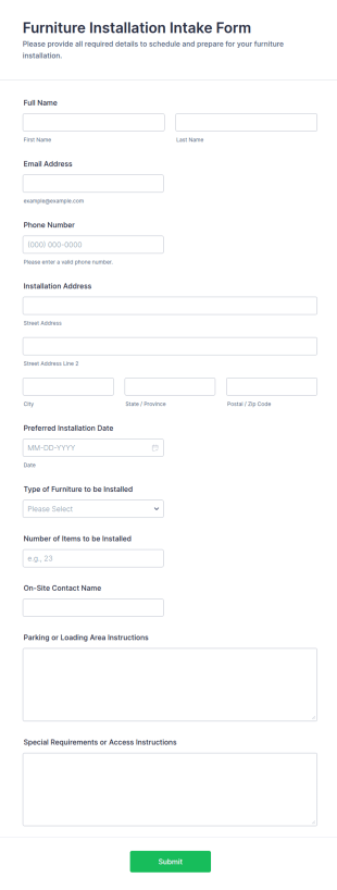 Furniture Installation Intake Form Template