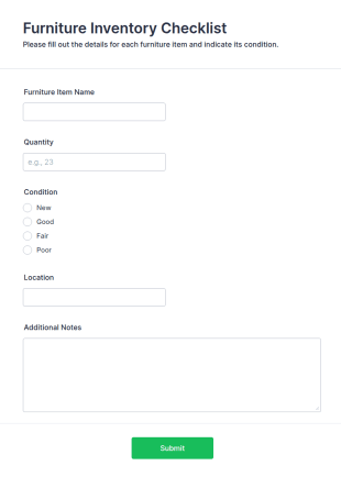 Furniture Inventory Checklist Form Template
