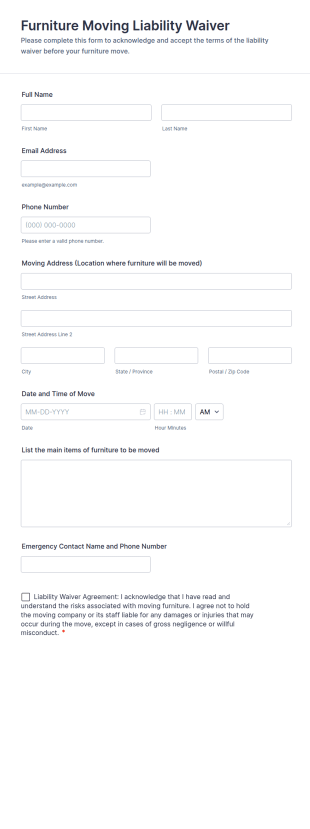 Furniture Moving Liability Waiver Form Template