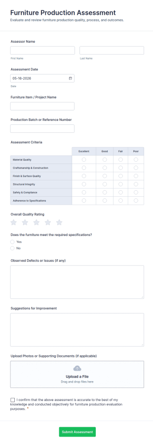 Furniture Production Assessment Form Template