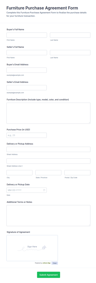 Furniture Purchase Agreement Form Template