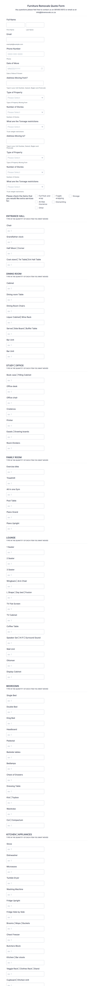 Furniture Removals Quote Form Template