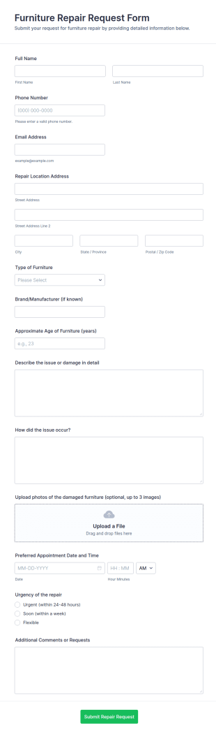 Furniture Repair Request Form Template