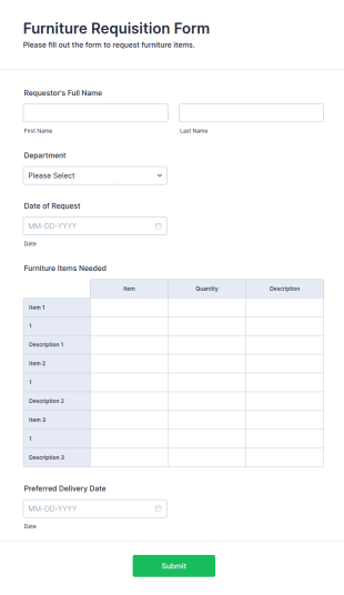 Furniture Requisition Form Template