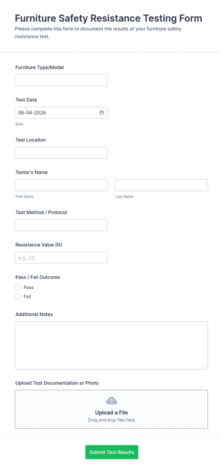 Furniture Safety Resistance Testing Form Template