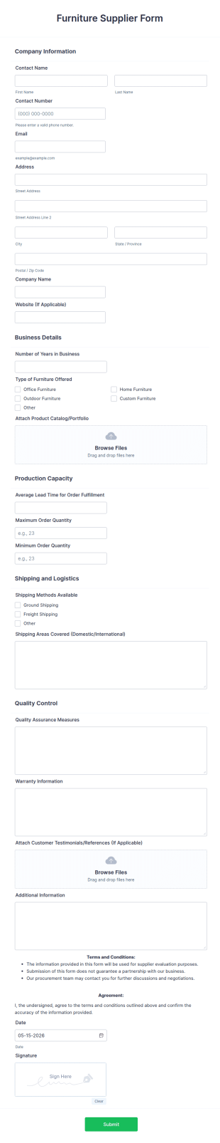 Furniture Supplier Form Template