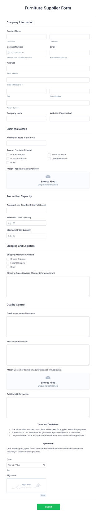 Furniture Supplier Form Template