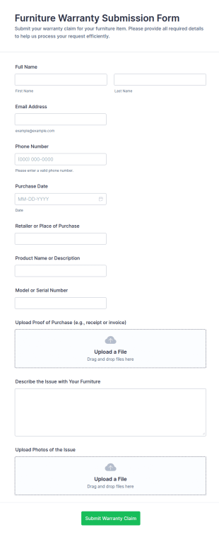 Furniture Warranty Submission Form Template