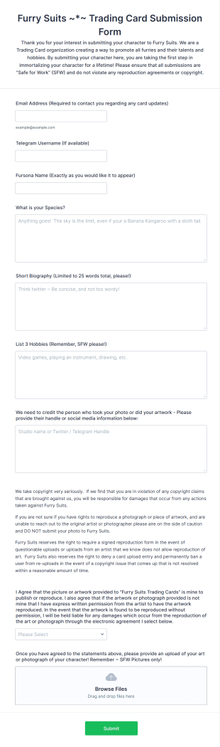 Trading Card Submission Form Template