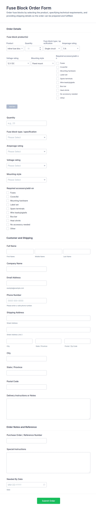 Fuse Block Order Form Template