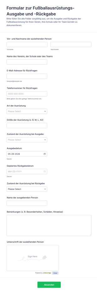 Fußballausrüstungsproblem Fragebogen