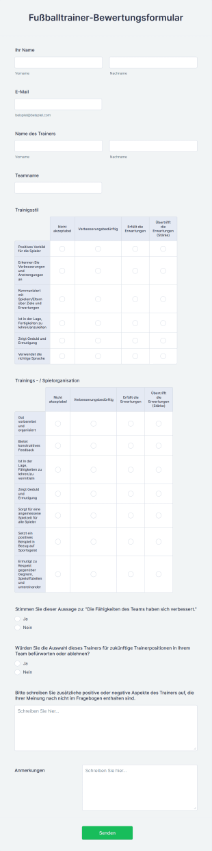 Fußballtrainer Bewertungsformular Form Template