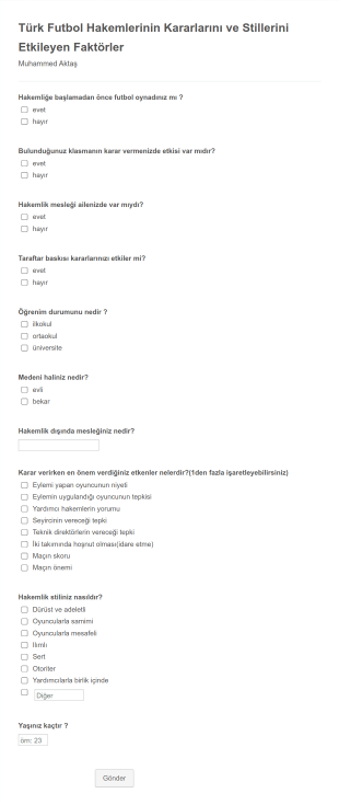 Futbol Hakem Anketi Form Template