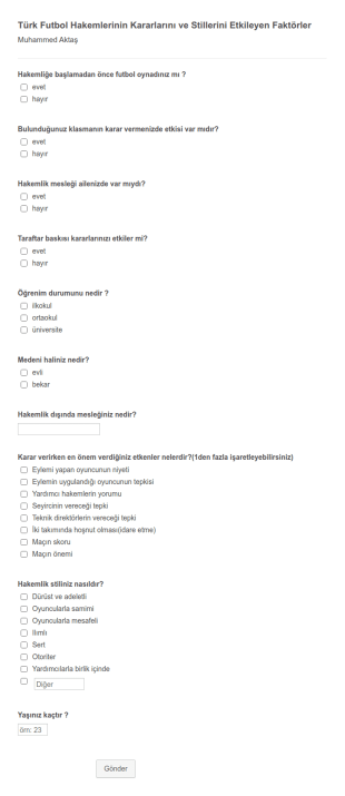 Futbol Hakem Anketi Form Şablonu