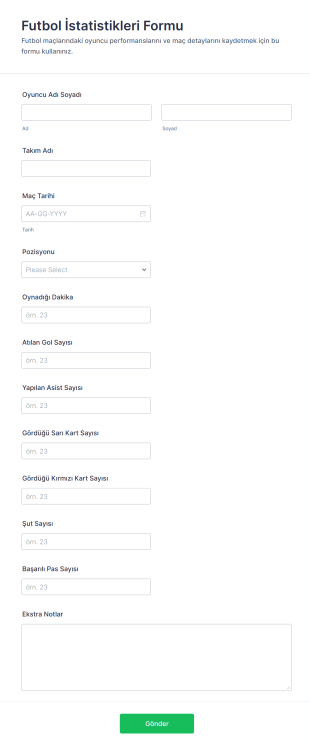 Futbol İstatistikleri Form Şablonu