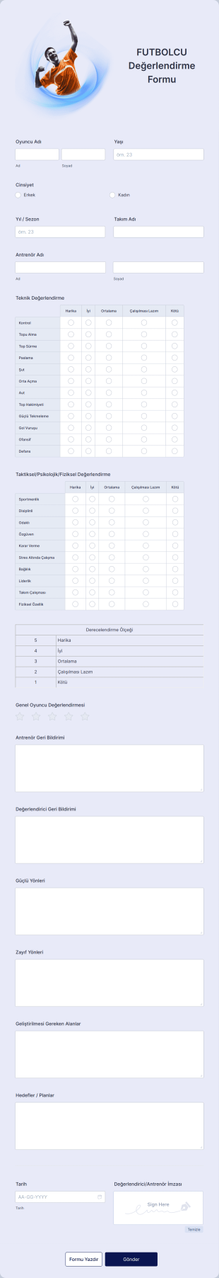Futbolcu Değerlendirme Form Template