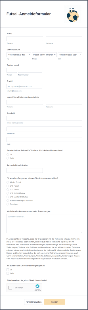 Futsal Anmeldeformular