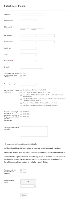 Futsal Kayıt Form Template