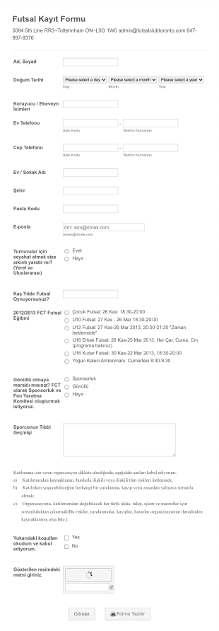 Futsal Kulübü Kayıt Form Template