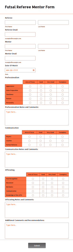 Futsal Referee Mentor Form Template
