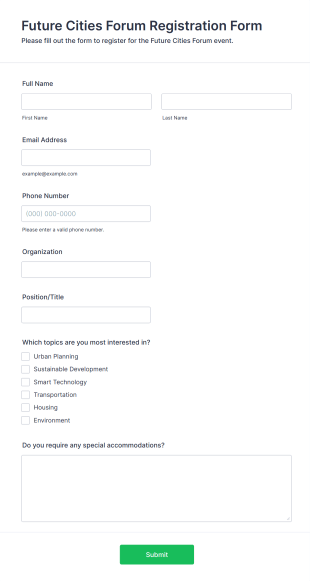 Future Cities Forum Registration Form Template