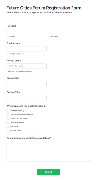Future Cities Forum Registration Form Template