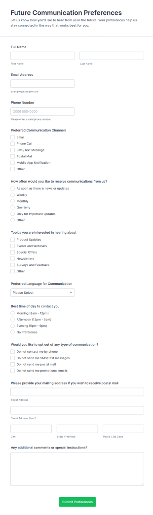 Future Communication Preferences Form Template