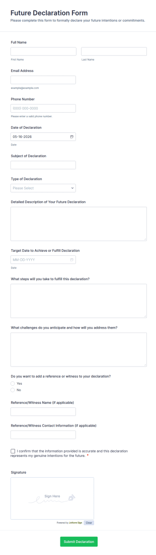 Future Declaration Form Template