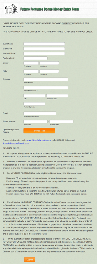Stallion Incentive Bonus Entry Form Template