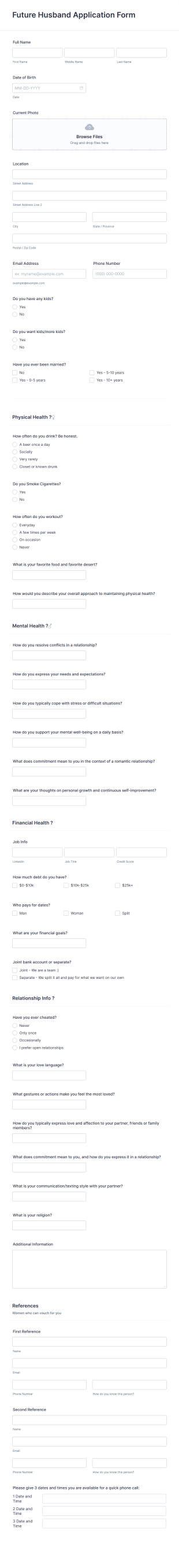 Future Husband Application Form Template