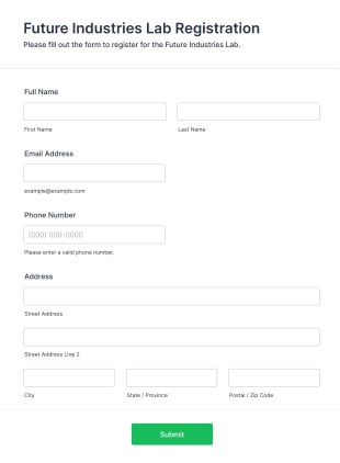 Future Industries Lab Registration Form Template