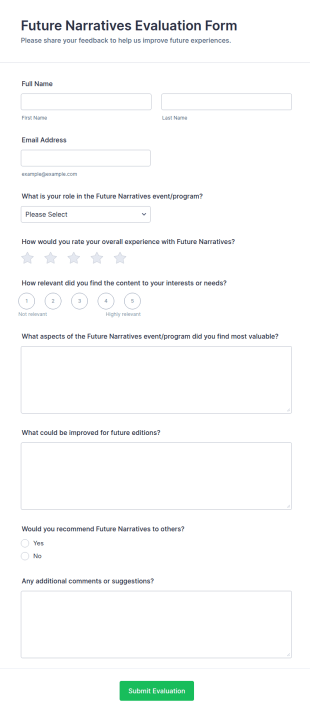 Future Narratives Evaluation Form Template