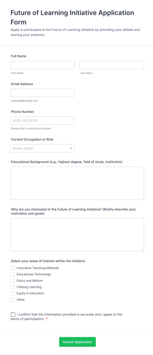 Future Of Learning Initiative Application Form Form Template