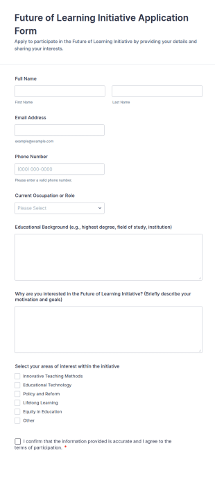 Future Of Learning Initiative Application Form Template