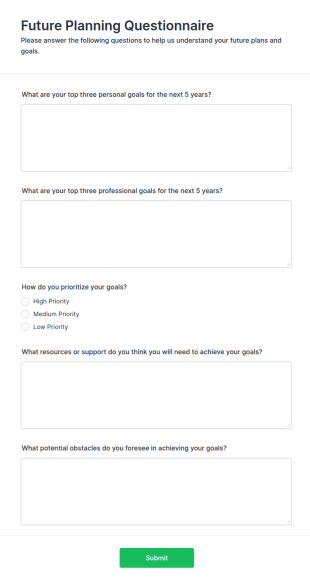Future Planning Questionnaire Form Template
