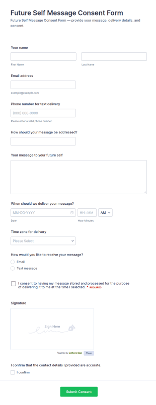 Future Self Message Consent Form Template