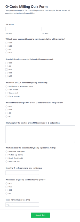 G Code Milling Quiz Form Template
