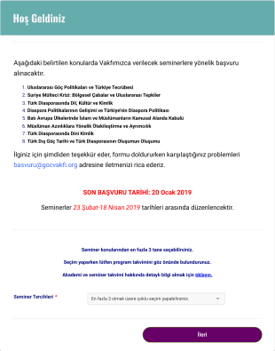 Göç Ve Diaspora Akademisi İhtisas Seminerleri Başvuru Form Şablonu