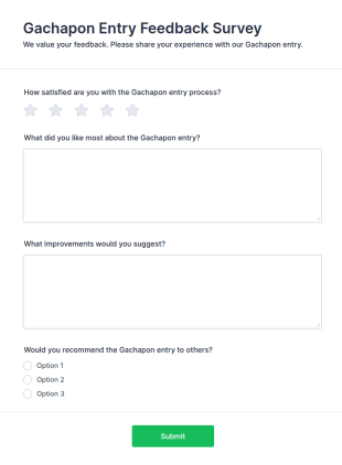 Gachapon Entry Feedback Survey Form Template