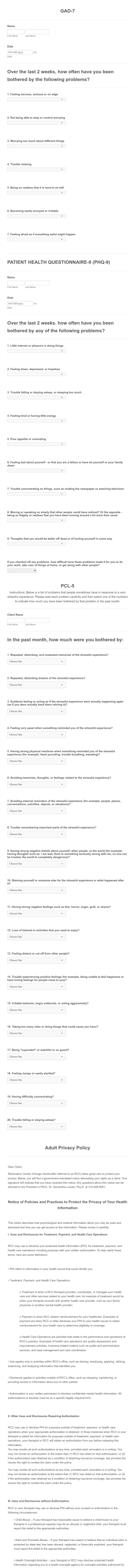 Patient Psychological Health Questionnaire Form Template