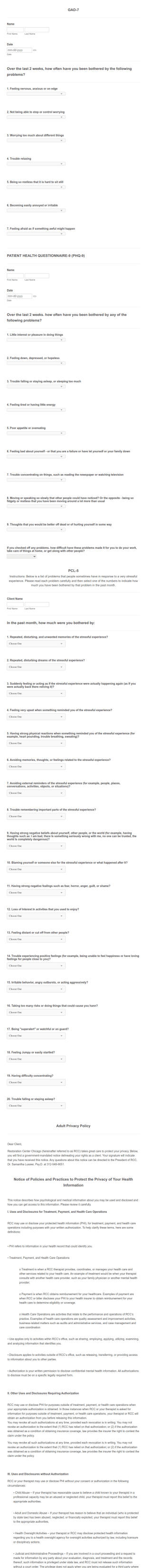 Patient Psychological Health Questionnaire Form Template