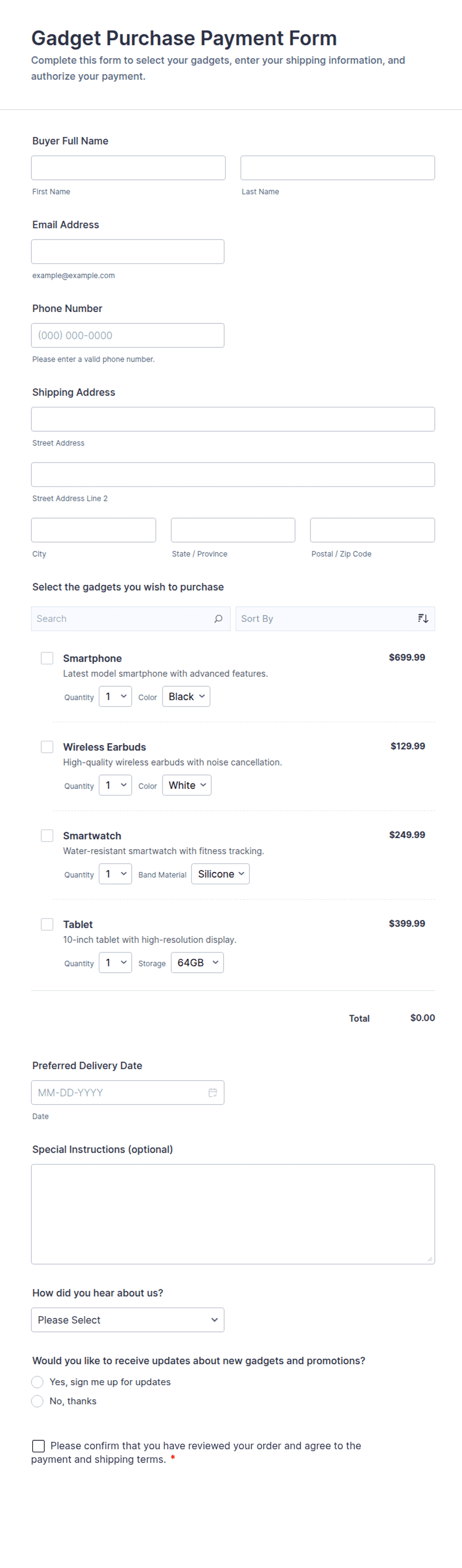 Gadget Purchase Payment Form Template | Jotform