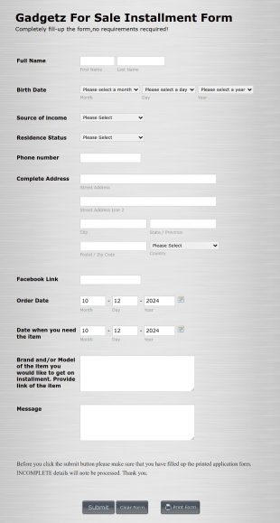 Item Order Form Template