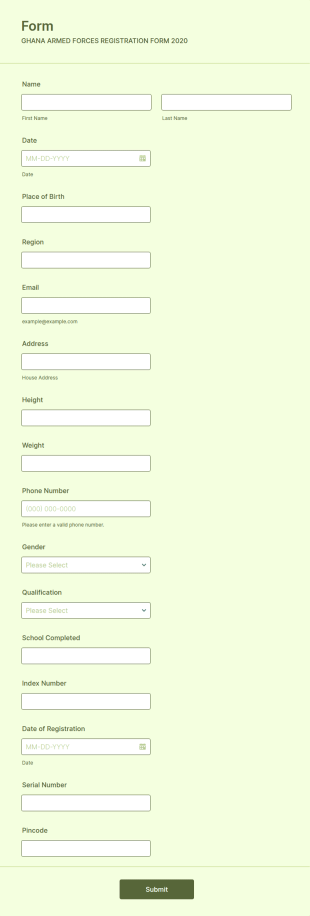 Armed Force Registration Form Template