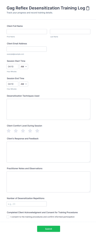 Gag Reflex Desensitization Training Log Form Template