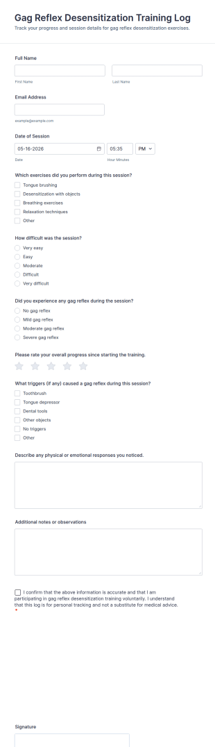 Gag Reflex Desensitization Training Log Form Template